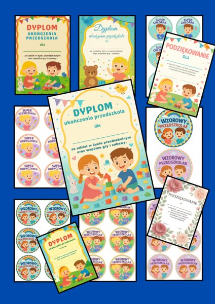 🎉 16 stron gotowych materiałów: dyplomy, medale, podziękowania dla rodziców!