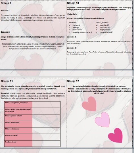 Walentynkowe stacje zadaniowe - lektury do E8