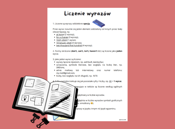 Egzamin ósmoklasisty - język angielski - liczenie wyrazów w pracy pisemnej