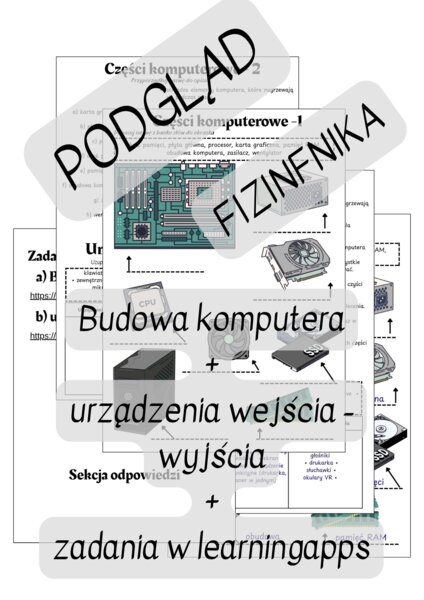 Budowa komputera (części komputera) oraz urządzenia wejścia - wyjścia - + zdania w learningapps - INFORMATYKA