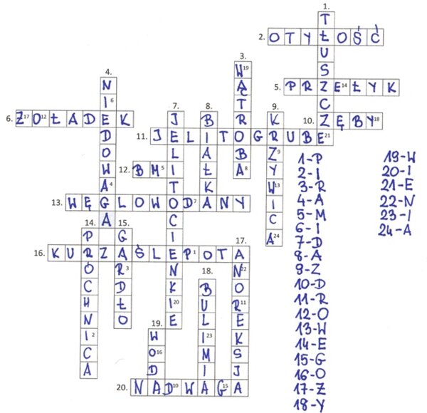 Układ pokarmowy (krzyżówka podsumowanie rozwiązanie)