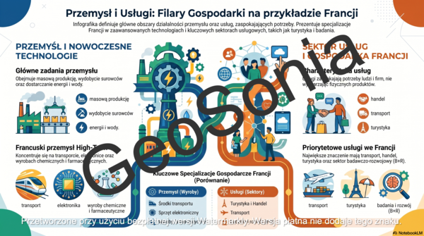 Przemysł i usługi we Francji  geografia klasa 6 sketchnotka