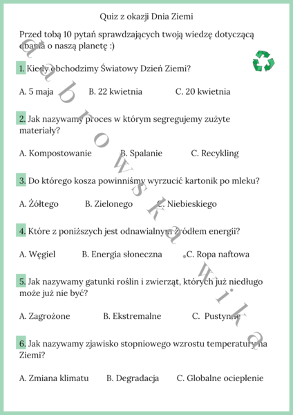 Quiz z okazji Dnia Ziemi