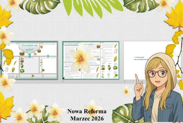 Mały zestaw na jedną lekcję: sketchnotka/notatka/przypomnienie dla nauczyciela, karta pracy plus prezentacja multimedialna „Co rośnie na polu?” w genial.ly. Przyroda "Odkrywam przyrodę". Klasa 4. Dział „Życie na lądzie".