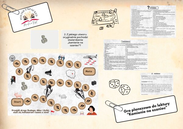 Gra planszowa "Kamienie na szaniec" Aleksandra Kamińskiego, grywalizacja, lektura, egzamin ósmoklasisty