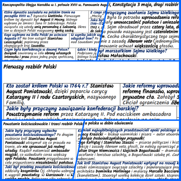 Polska w XVIII w.: Wettinowie, rozbiory, oświecenie. NOTATKI