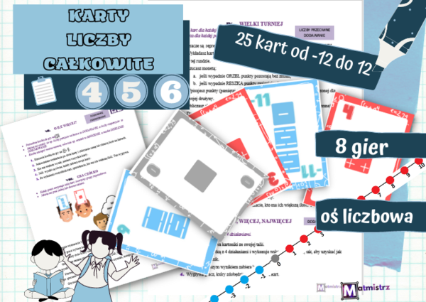 Karty liczby całkowite + 8 gier z liczbami całkowitymi
