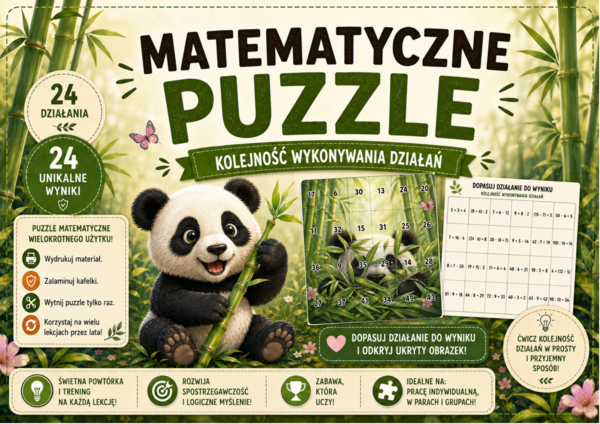 🐼 Matematyczne puzzle – kolejność wykonywania działań