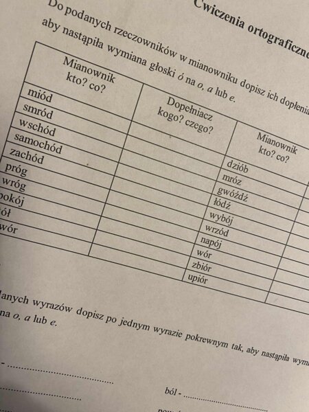 Karta pracy /Sprawdzian ortograficzny - pisownia wyrazów z ó