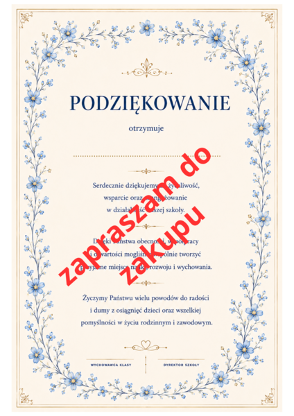 Podziękowanie dla rodziców na zakończenie roku