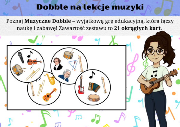 Dobble Muzyczne - instrumenty i znaki muzyczne - lekcja muzyki