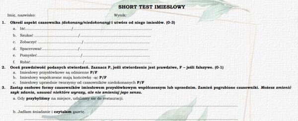 Test imiesłowy przysłówkowe