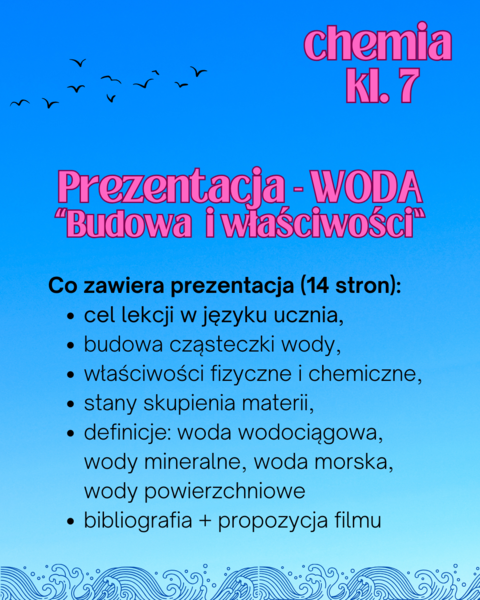 Chemia. Klasa 7. Woda - budowa i właściwości. Prezentacja multimedialna. Dzień Wody.