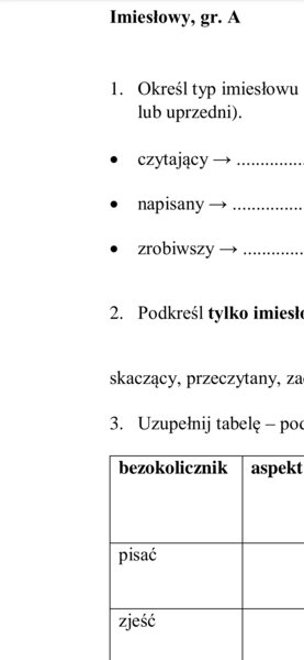 Imiesłowy - kartkówka
