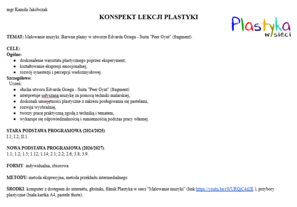 Konspekt lekcji "Malowanie muzyki"