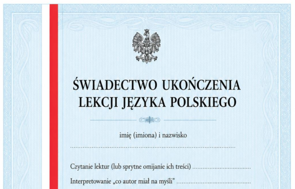 Świadectwo ukończenia lekcji j.polskiego