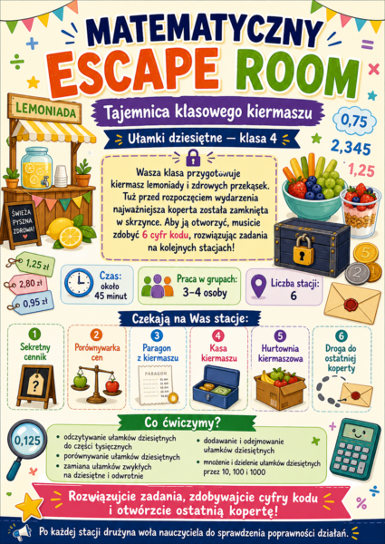 Escape room - Ułamki dziesiętne klasa 4