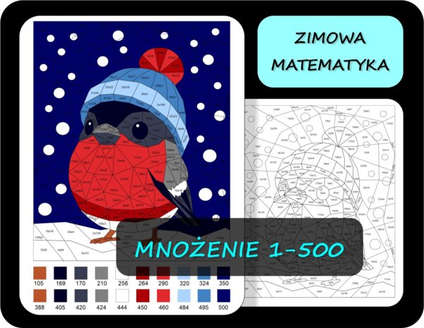 Kolorowanka matematyczna, mnożenie 1-500, tabliczka mnożenia, świąteczna matematyka, mnożenie liczb dwucyfrowych 6 GIL