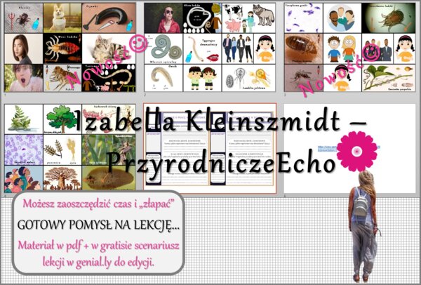 Pomysł na lekcję/pomysł na projekt/układanka/materiał do lekcji do tematu „Pasożytnictwo” w pdf. W gratisie niekomercyjny scenariusz lekcji/pomysł na lekcję w programie genial.ly do edycji. Na podstawie wydawnictwa Nowa Era. Biologia 8. Dział „Ekologia”.