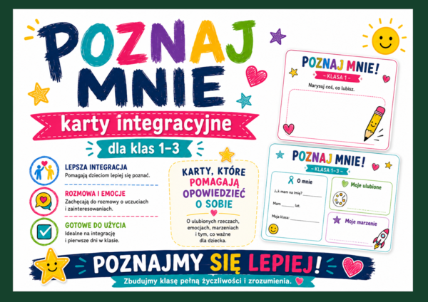 💛 POZNAJ MNIE – karty integracyjne dla klas 1–3