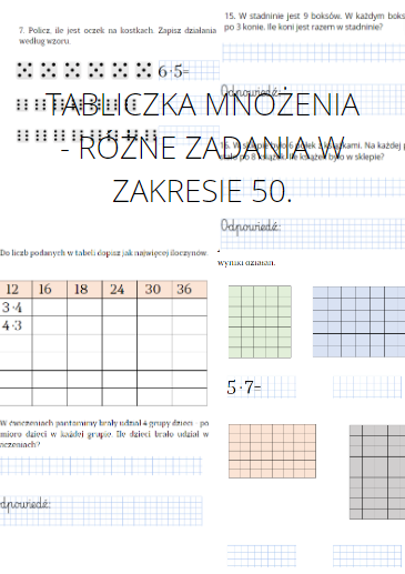 Zadania tabliczka mnożenia w zakresie 50 dla klas 1-3