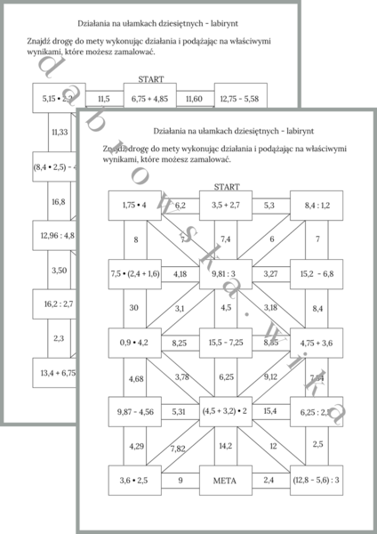 Działania na ułamkach dziesiętnych - labirynt