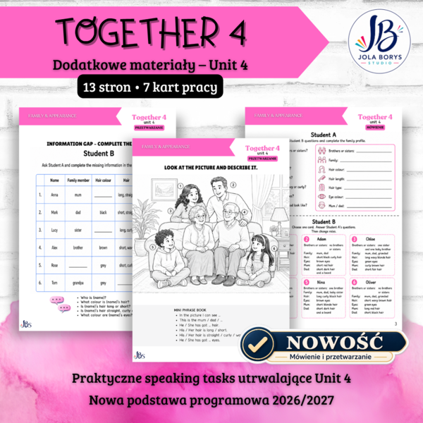Together 4 Unit 4: Family and Friends – speaking, mówienie, karty pracy, ćwiczenia, nowa podstawa 2026/2027