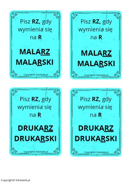 Memory ortograficzne – zasady pisowni ż-rz (wersja kolorowa)
