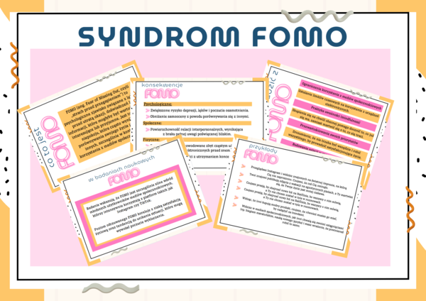 Gazetka szkolna- FOMO- profilaktyka -pedagog-psycholog-wychowawca- 10 kolorowych kart A4- całoroczne