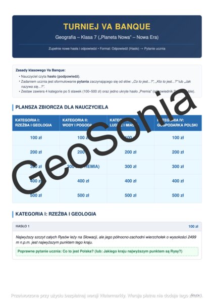 Gra Va Banque geografia klasa 7