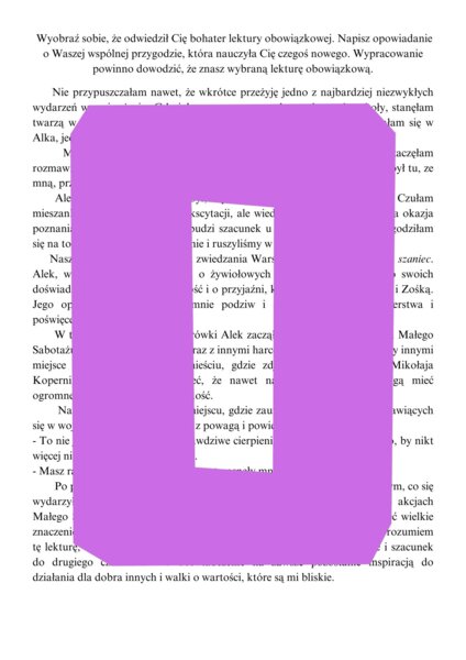 OPOWIADANIE wzór: wspólna przygoda z bohaterem literackim