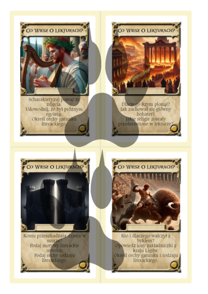 Lekturowe karty: "Co wiesz o lekturach?"