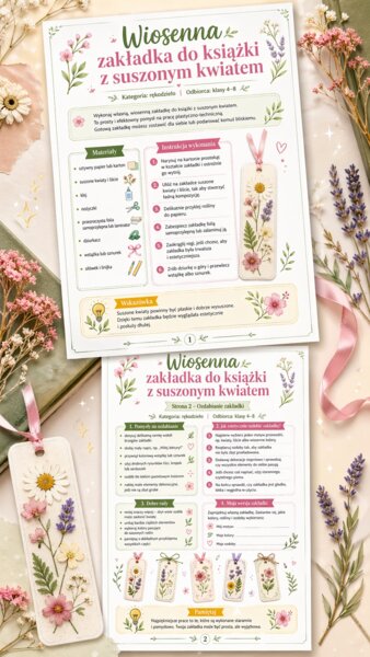 Wiosenna zakładka do książki z suszonym kwiatem