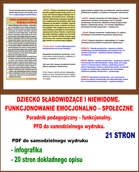 DZIECKO SŁABOWIDZĄCE I NIEWIDOME. FUNKCJONOWANIE EMOCJONALNO – SPOŁECZNE. Poradnik pedagogiczny - funkcjonalny do samodzielnego wydruku.