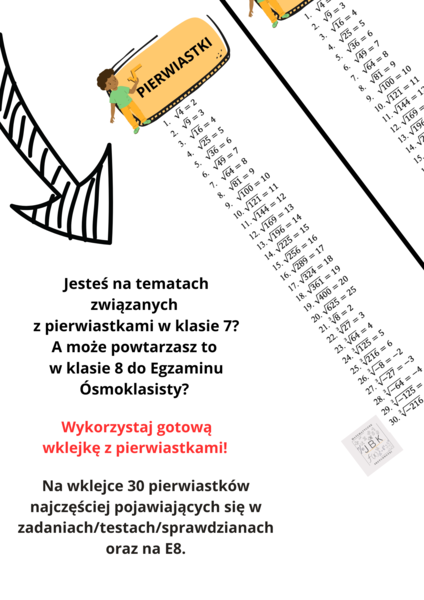 Wklejka - pierwiastki - dla klas 7-8