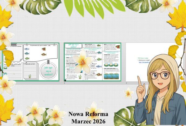Mały zestaw na jedną lekcję: sketchnotka/notatka/przypomnienie dla nauczyciela, karta pracy plus prezentacja multimedialna „Jak żyje się w wodzie?” w genial.ly. Przyroda "Odkrywam przyrodę". Klasa 4. Dział „Życie w wodzie".
