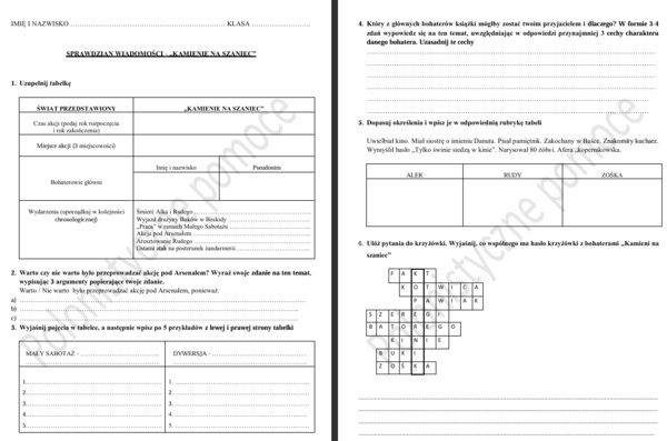 Sprawdzian z lektury "Kamienie na szaniec"