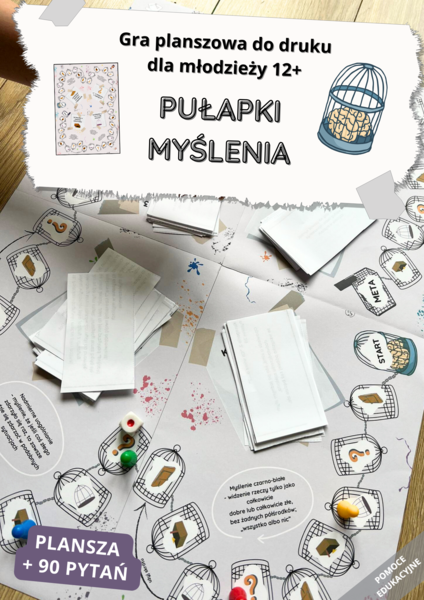 Gra planszowa dla młodzieży 12+ "Pułapki myślenia". Pomoc edukacyjna do druku