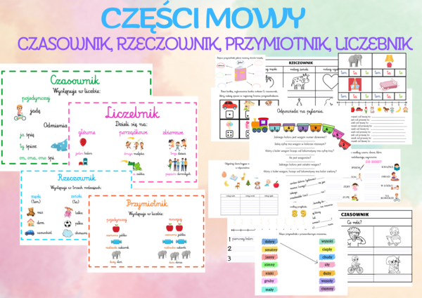 Części mowy (czasownik, rzeczownik, przymiotnik, liczebnik) PLANSZE ORAZ ZADANIA