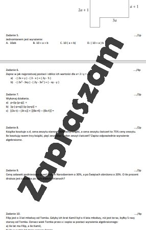 Wyrażenia algebraiczne - Sprawdzian/powtórzenie