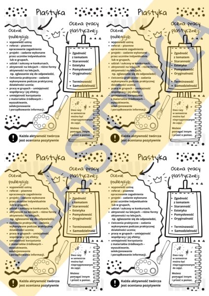 Co oceniamy - Plastyka (wlepka do zeszytu dla ucznia)