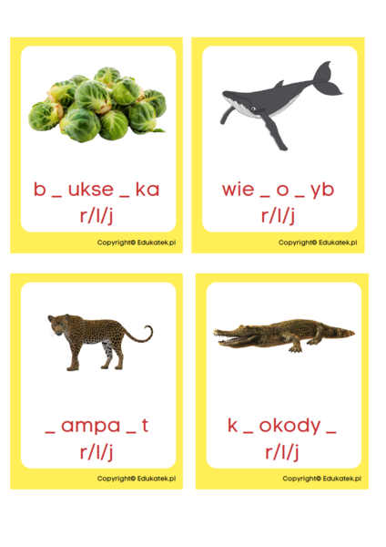Różnicowanie słuchowe - utrwalanie głosek r, l, j