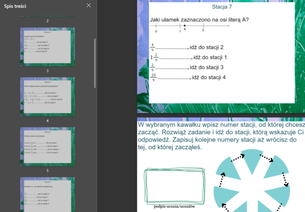 Stacje zadaniowe Ułamki zwykłe klasa 4