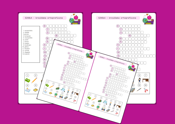 POWRÓT DO SZKOŁY – szkoła - KRZYŻÓWKA obrazkowa – ćwiczenia redakcyjne - ortografia