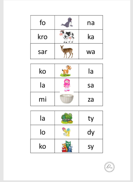 Zadania klamerkowe - sylaby otwarte