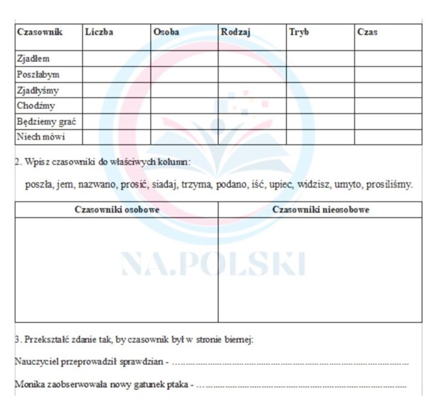 Kartkówka z czasownika - kl.6