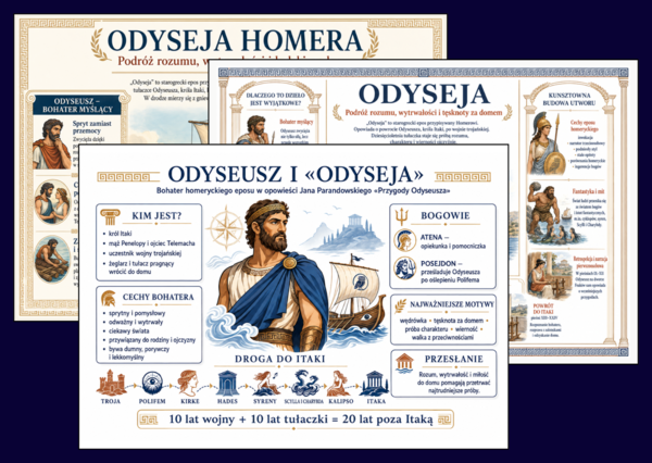 ODYSEUSZ I ODYSEJA – mity - mitologia - 5 kart pracy + 3 infografiki