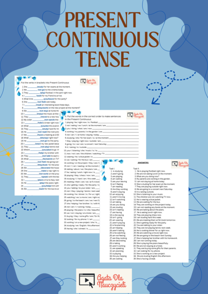 Present Continuous– zadania utrwalająće E8/matura podstawowa