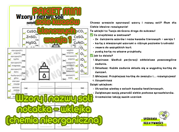 Wzory i nazwy soli notatka wklejka PAKIET MINI sole kwasów tlenowych wersja 1