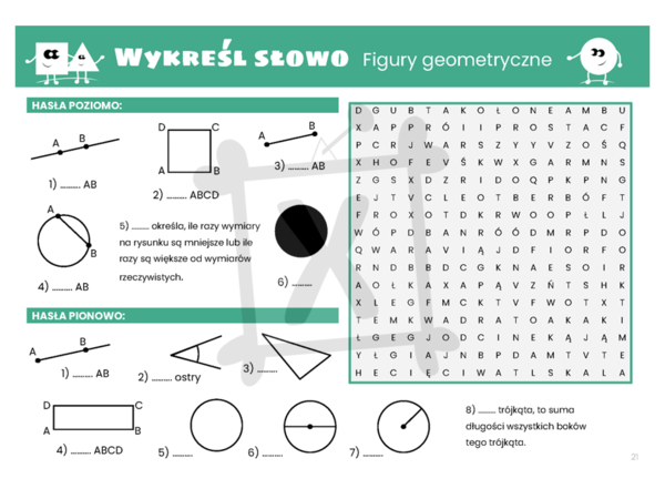 Matematyczna wykreślanka dla klasy czwartej. Figury geometryczne.